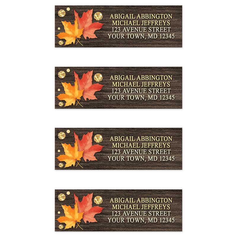 Falling Leaves with Gold Autumn Address Labels at Artistically Invited