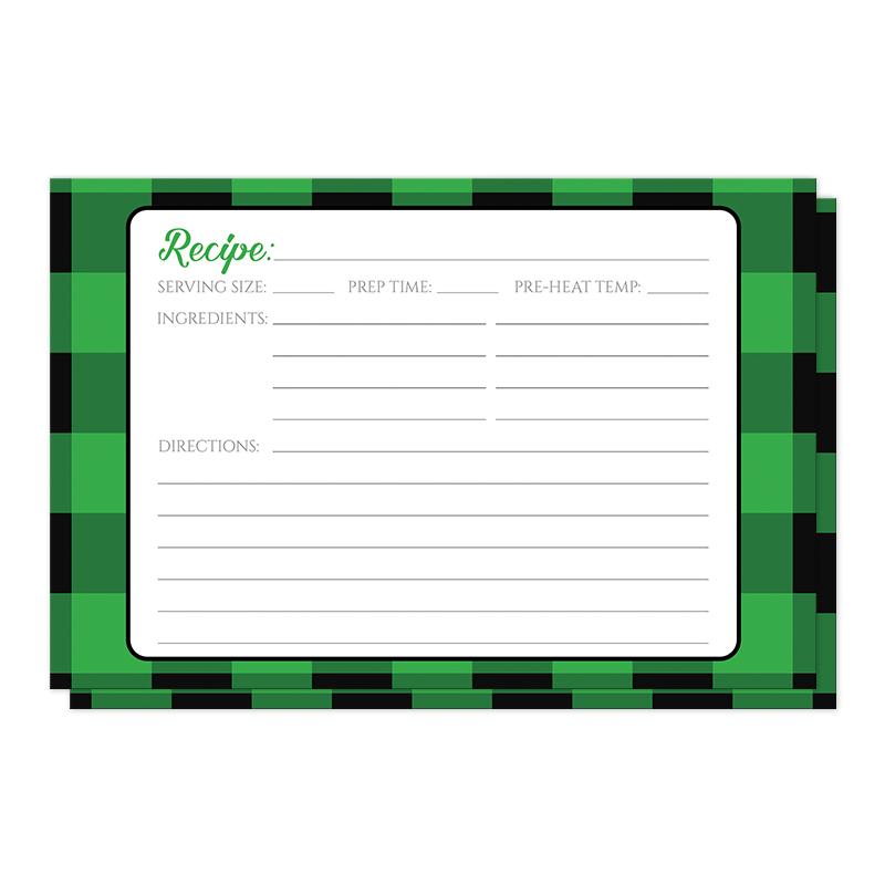 Green and Black Buffalo Plaid Recipe Cards at Artistically Invited