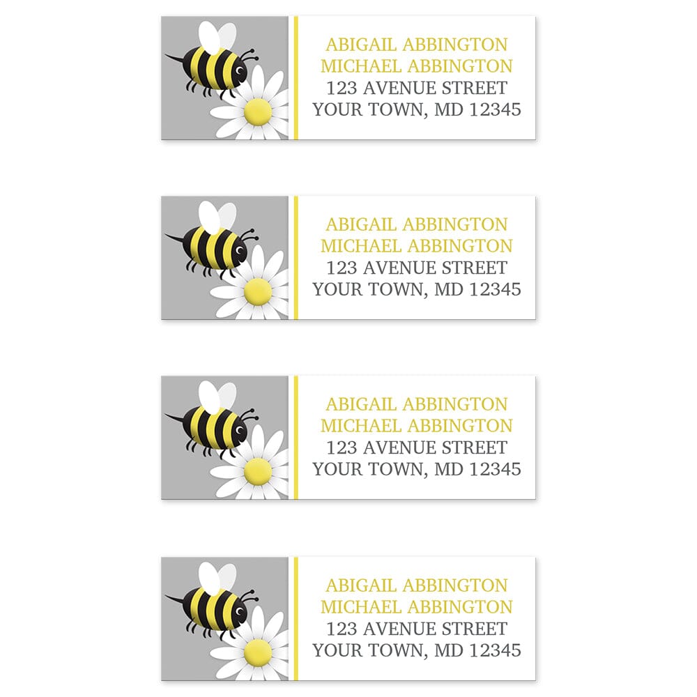 Happy Bee and Daisy Return Address Labels (4 to a sheet) at Artistically Invited.
