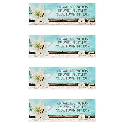 Lily Seashells and Sand Beach Address Labels at Artistically Invited
