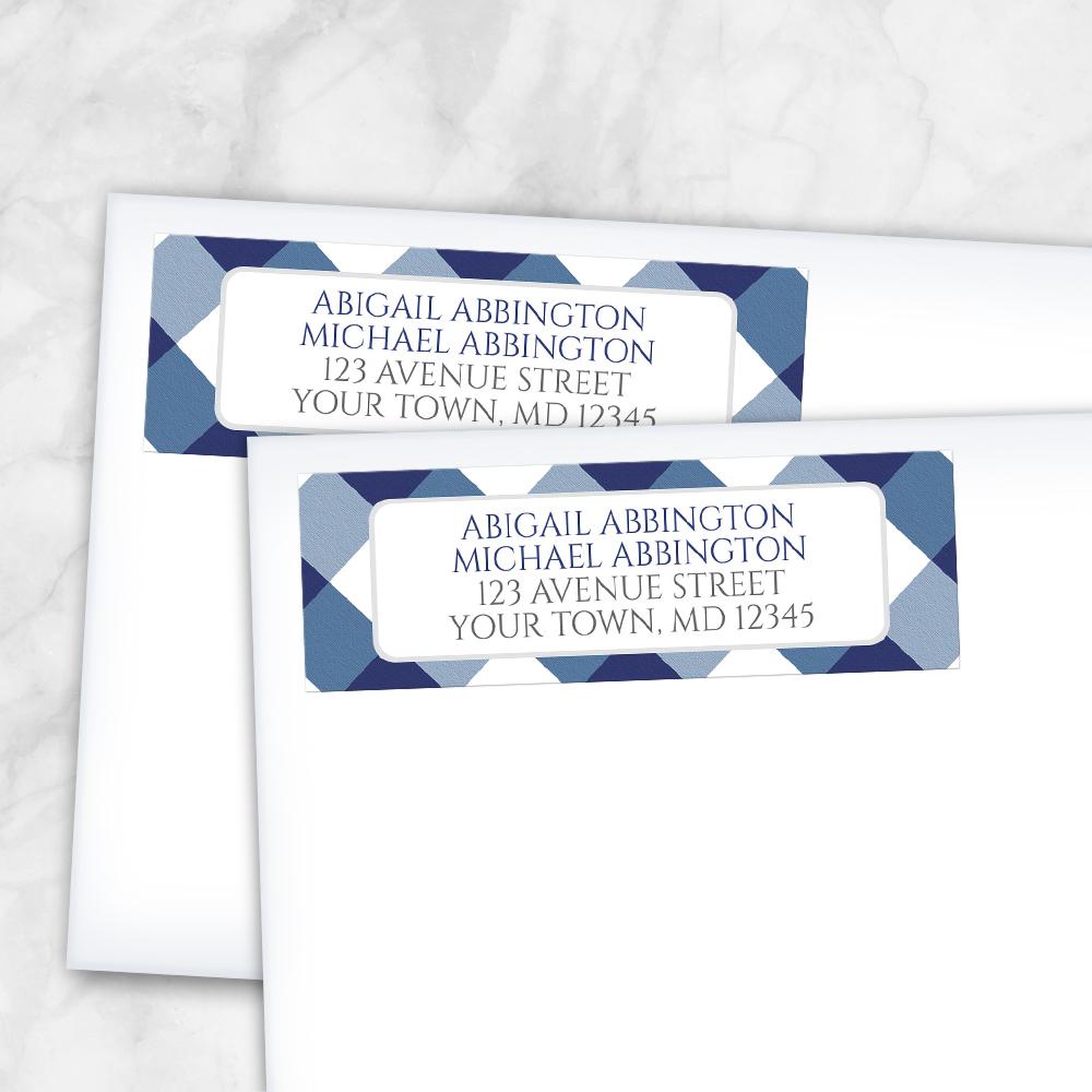 Navy Blue Gingham Return Address Labels at Artistically Invited