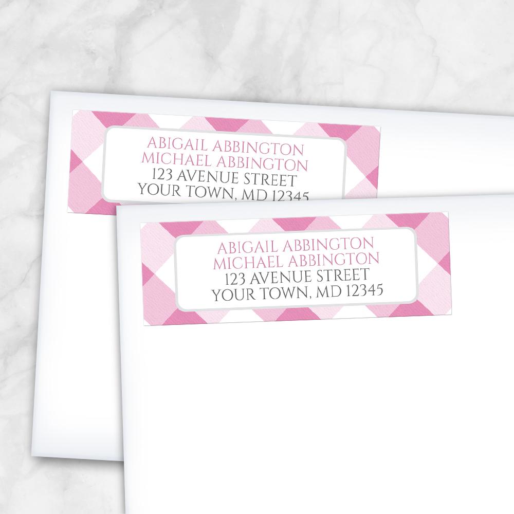 Pink Gingham Return Address Labels at Artistically Invited