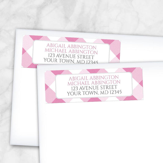 Pink Gingham Return Address Labels at Artistically Invited