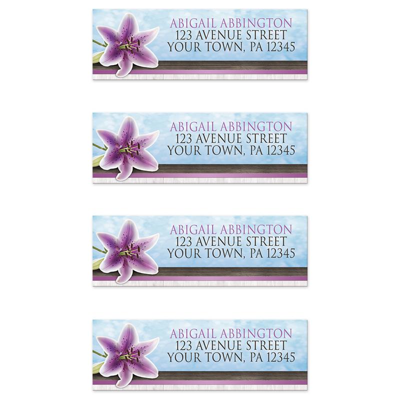 Pretty Floral Wood Purple Lily Address Labels at Artistically Invited