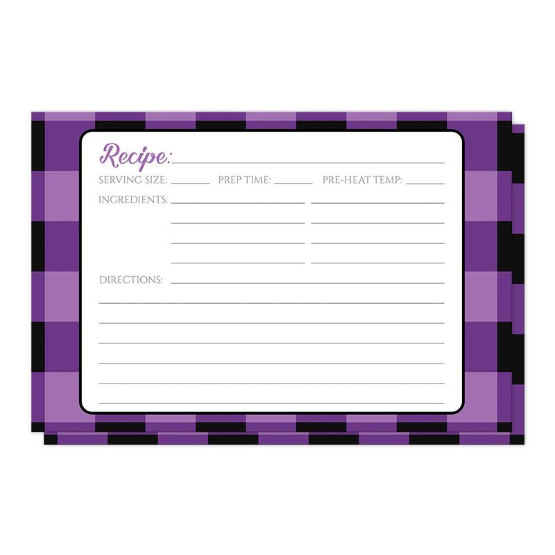 Purple and Black Buffalo Plaid Recipe Cards at Artistically Invited