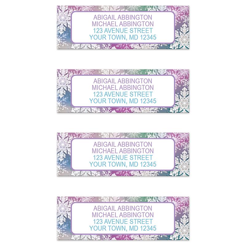 Rainbow Snowflake Winter Return Address Labels at Artistically Invited