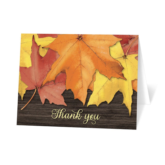 Rustic Autumn Leaves Wood Thank You Cards at Artistically Invited