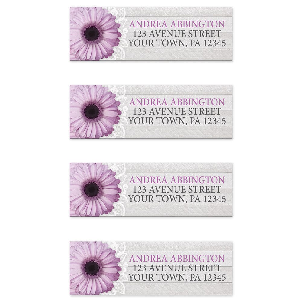 Rustic Purple Daisy Gray Wood Return Address Labels (4 to a sheet) at Artistically Invited.