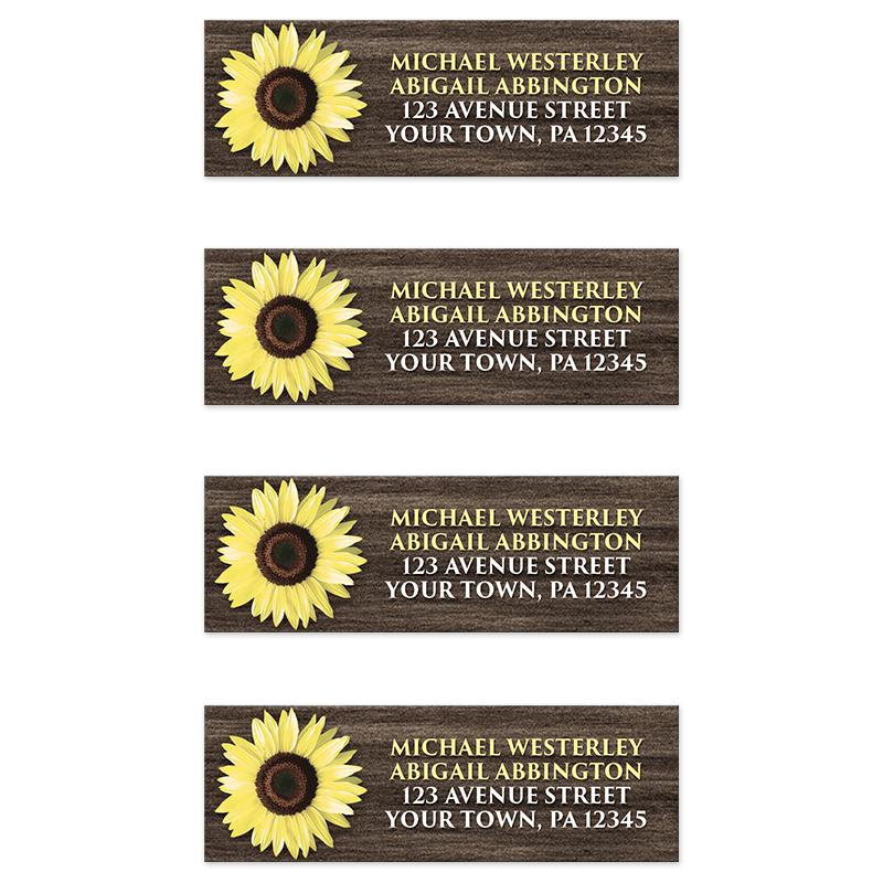 Rustic Sunflower Brown Wood Address Labels at Artistically Invited
