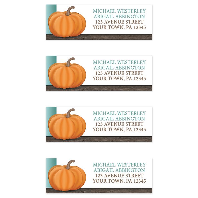 Rustic Orange Teal Pumpkin Address Labels at Artistically Invited