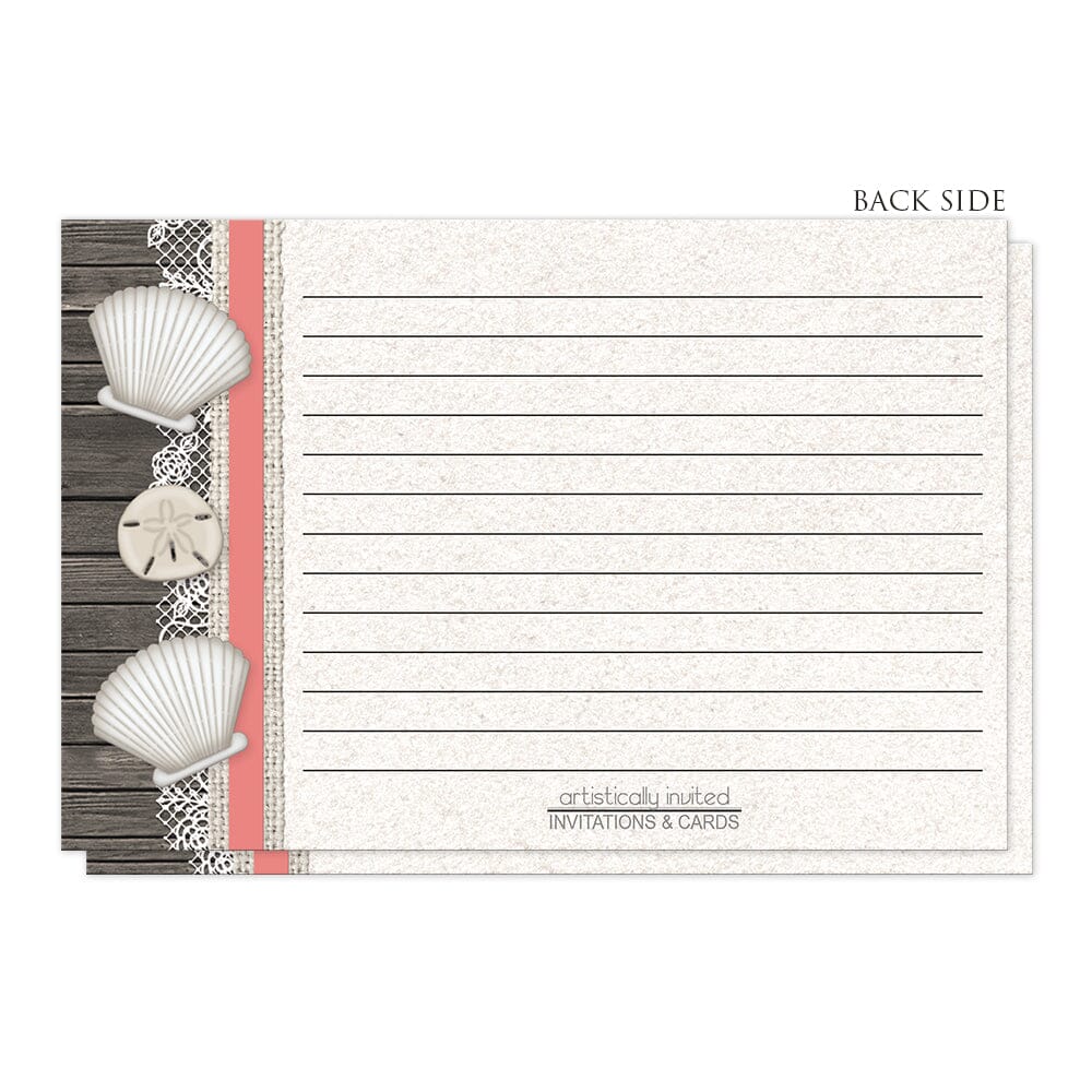 Seashell Lace Wood and Sand Coral Beach Recipe Cards (back side) at Artistically Invited.