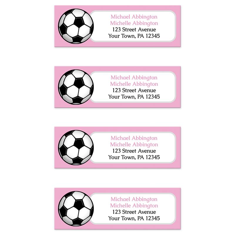 Pink Soccer Ball Return Address Labels at Artistically Invited