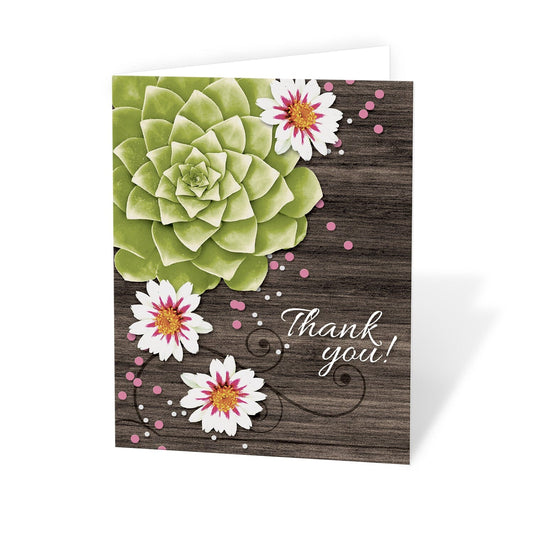 Succulent Rustic Floral Wood Thank You Cards (with pink accents) at Artistically Invited. 