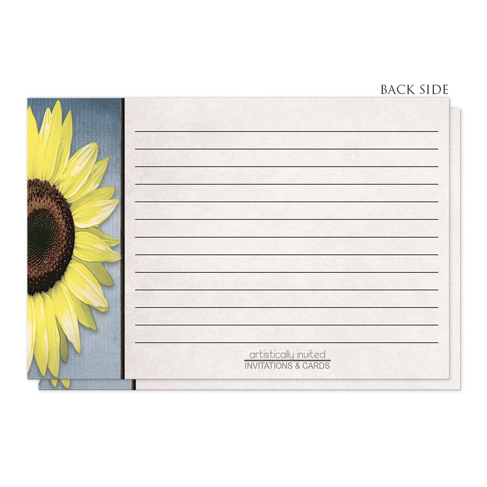 Sunflower and Blue Rustic Recipe Cards (back side) at Artistically Invited.