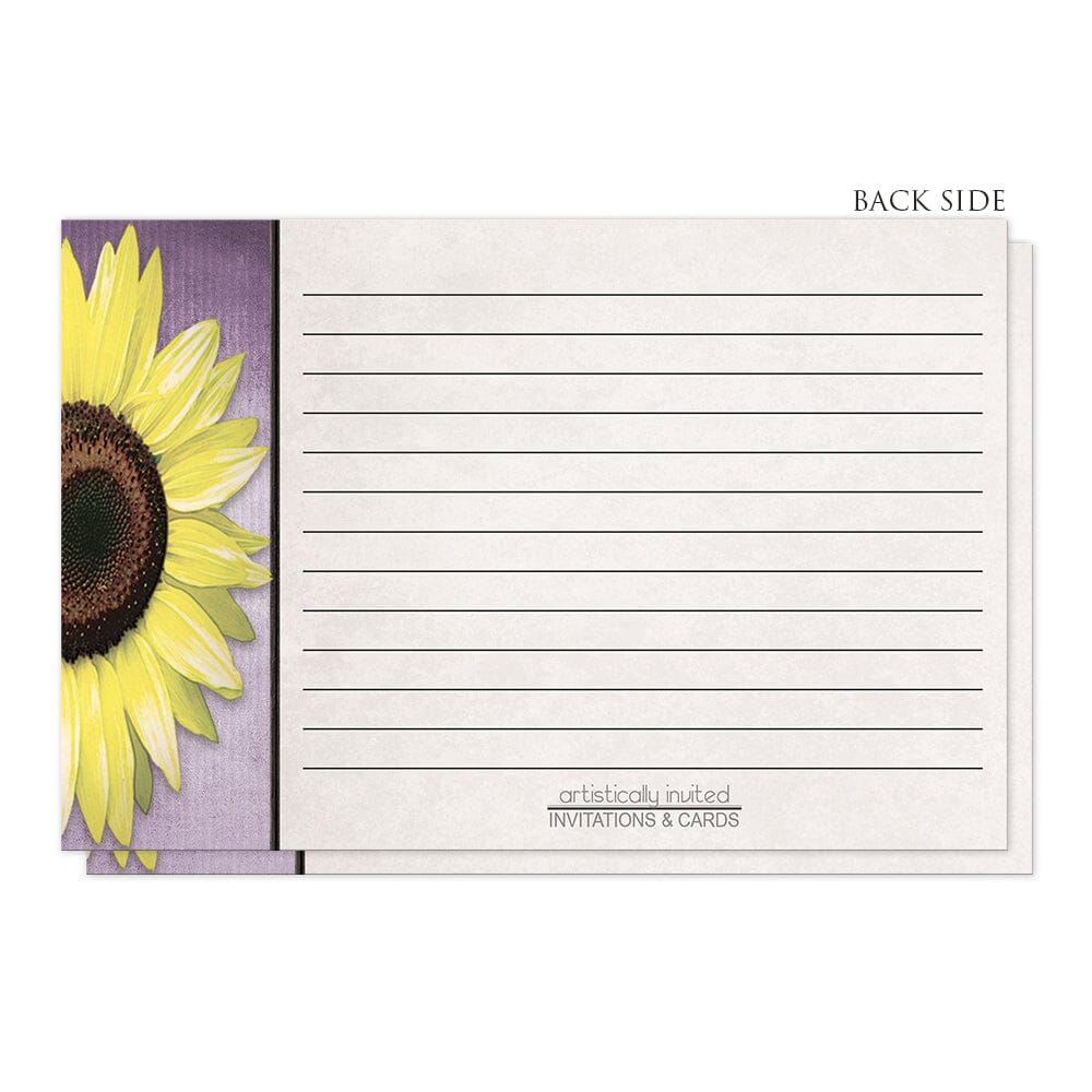 Sunflower and Purple Rustic Recipe Cards (back side) at Artistically Invited.