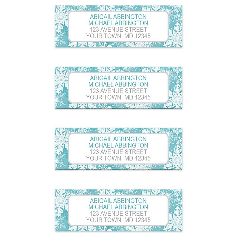 Teal Snowflake Winter Return Address Labels at Artistically Invited