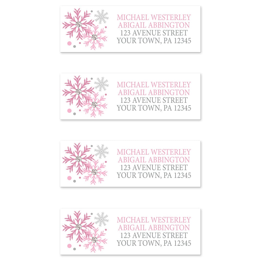 Winter Pink Silver Snowflake Address Labels (4 to a sheet) at Artistically Invited.