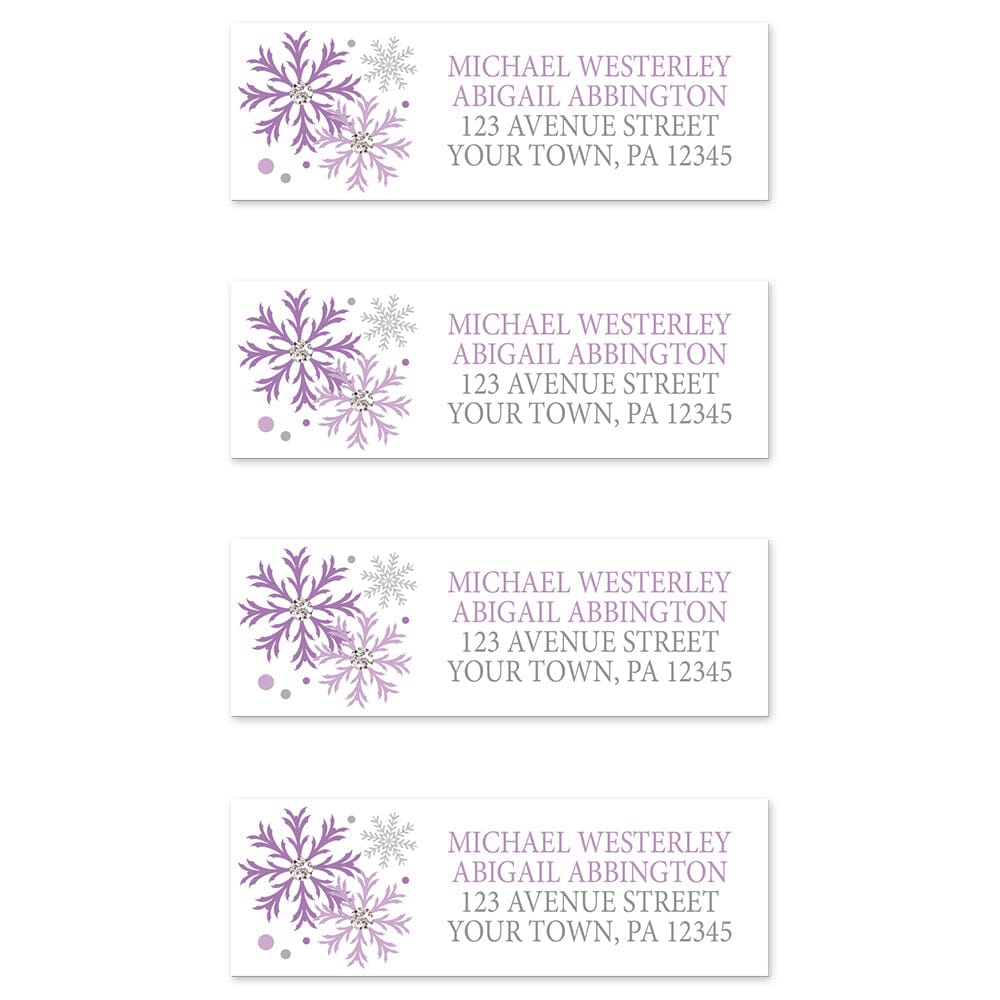 Winter Purple Silver Snowflake Address Labels (4 to a sheet) at Artistically Invited.