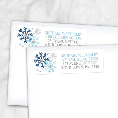 Winter Blue Silver Snowflake Address Labels at Artistically Invited
