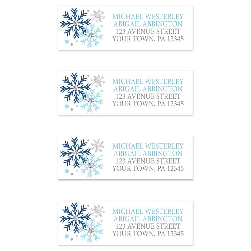 Winter Blue Silver Snowflake Address Labels at Artistically Invited