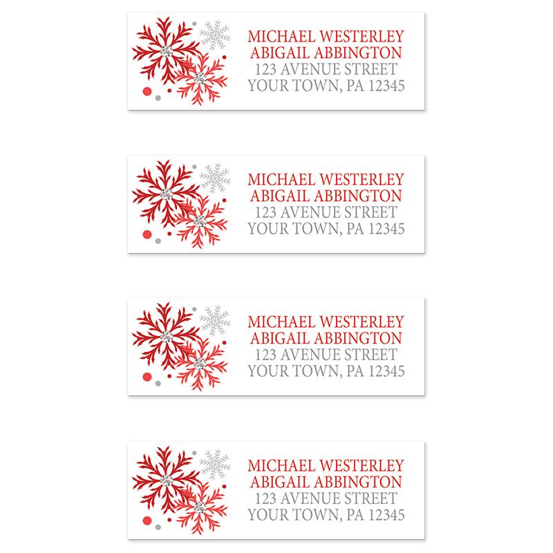 Winter Red Silver Snowflake Address Labels at Artistically Invited