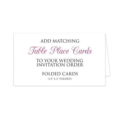 Add Matching folded Table Place Cards to match you wedding invitation order at Artistically Invited.