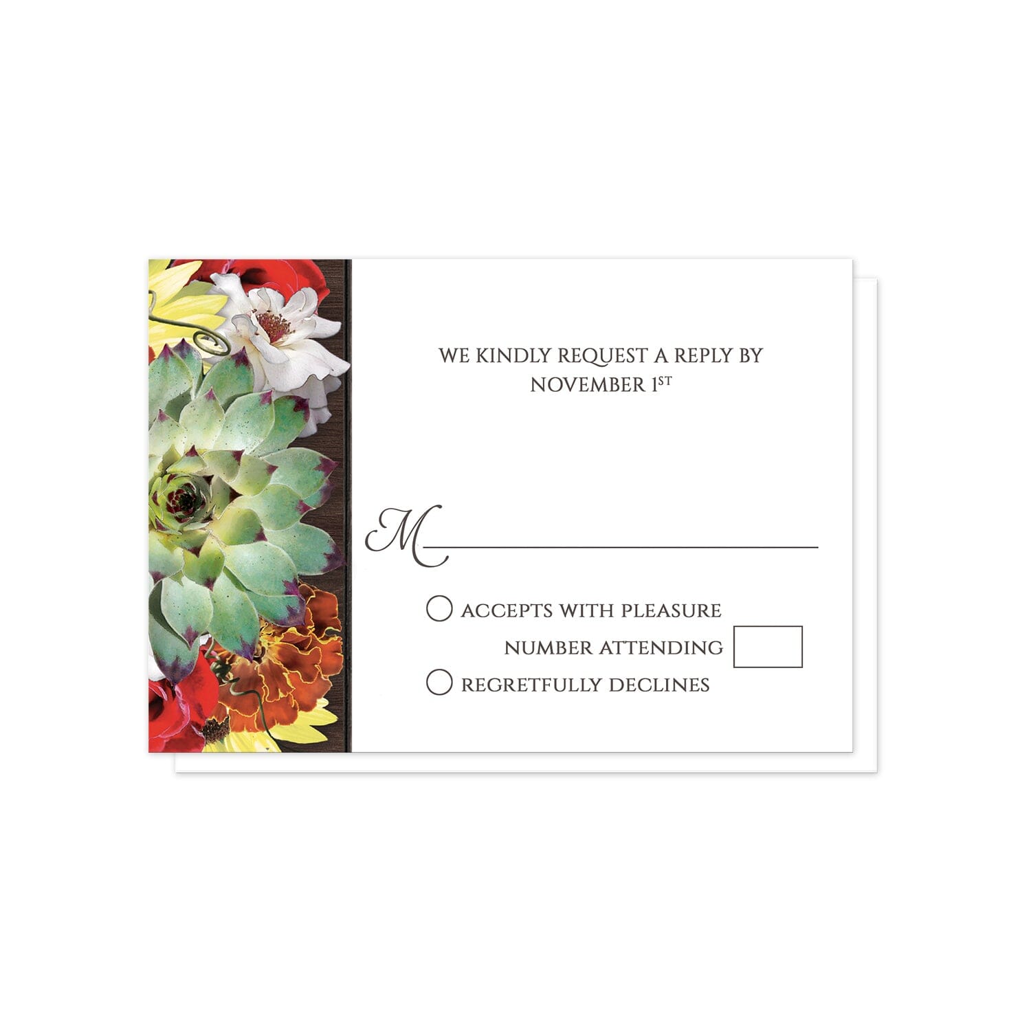 Autumn Floral Bouquet Wood RSVP Cards at Artistically Invited.