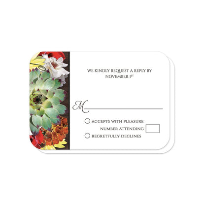 Autumn Floral Bouquet Wood RSVP Cards (with rounded corners) at Artistically Invited.