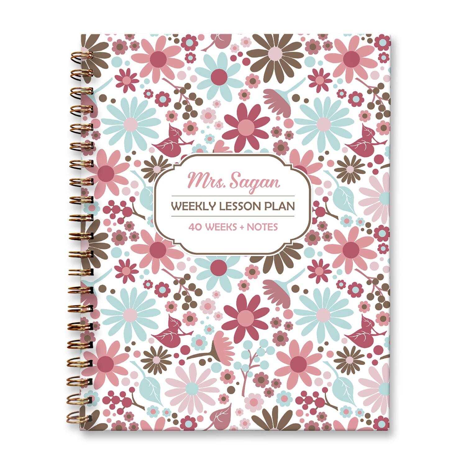 Personalized Berry Blue Flowers Weekly Lesson Plan Book at Artistically Invited. Hardcover planner book for teachers or homeschooling.