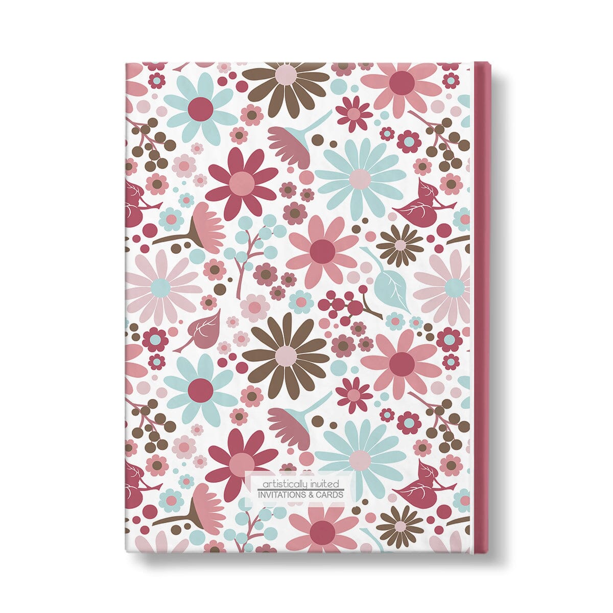 Personalized Berry Blue Summer Flowers Journal at Artistically Invited. Back side of journal.