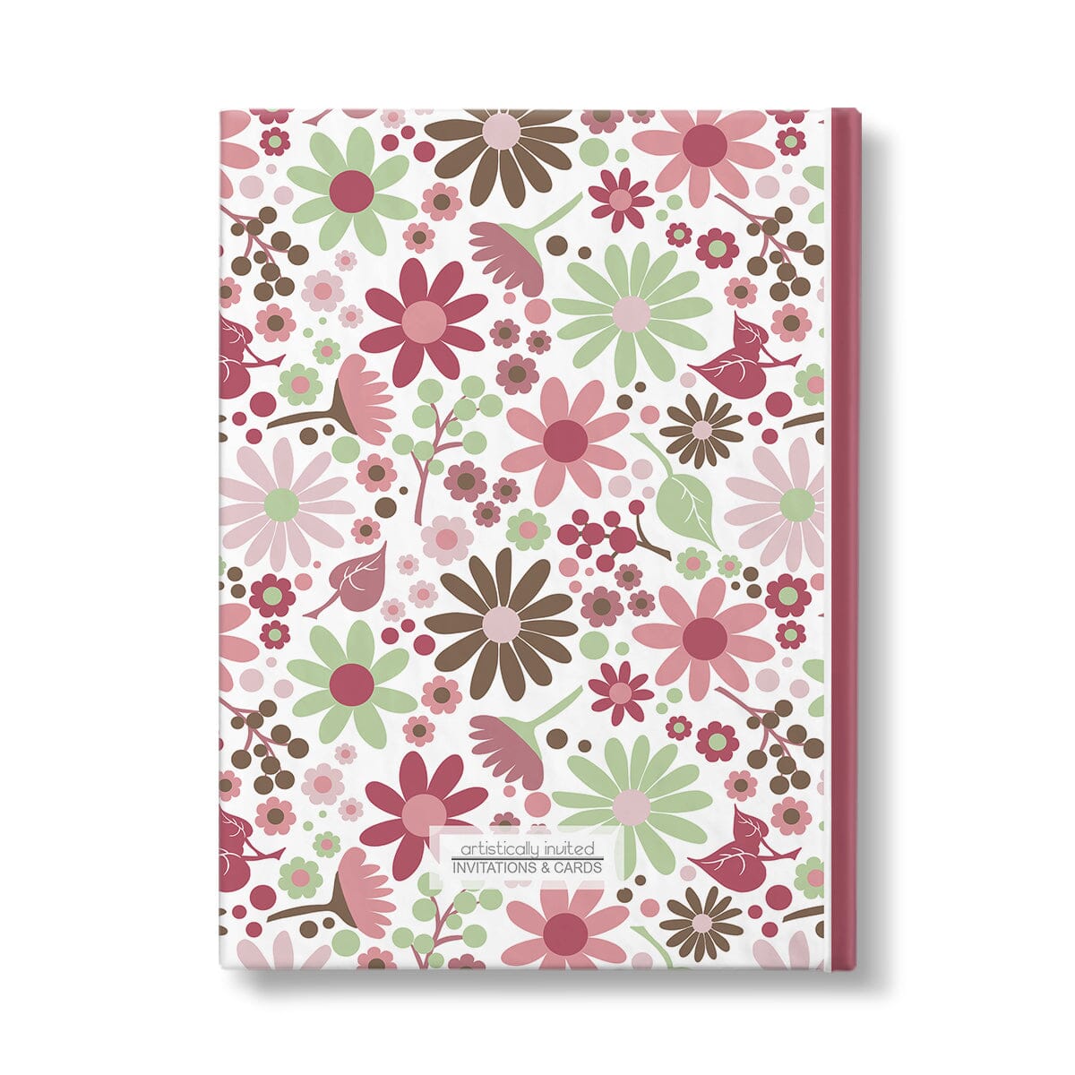 Personalized Berry Green Summer Flowers Journal at Artistically Invited. Back side of the book.