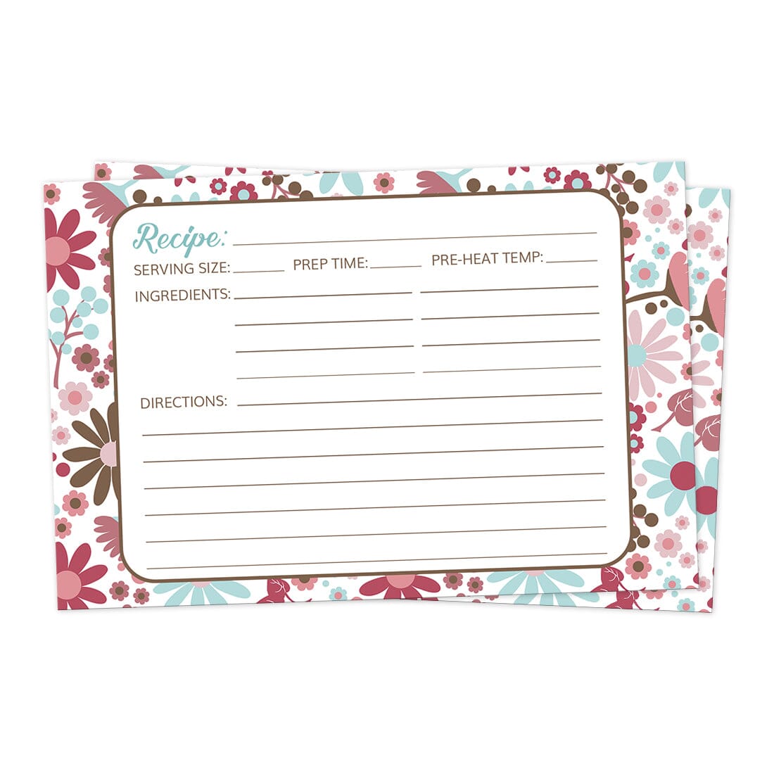 Front side of the Berry Blue Summer Flowers Recipe Cards