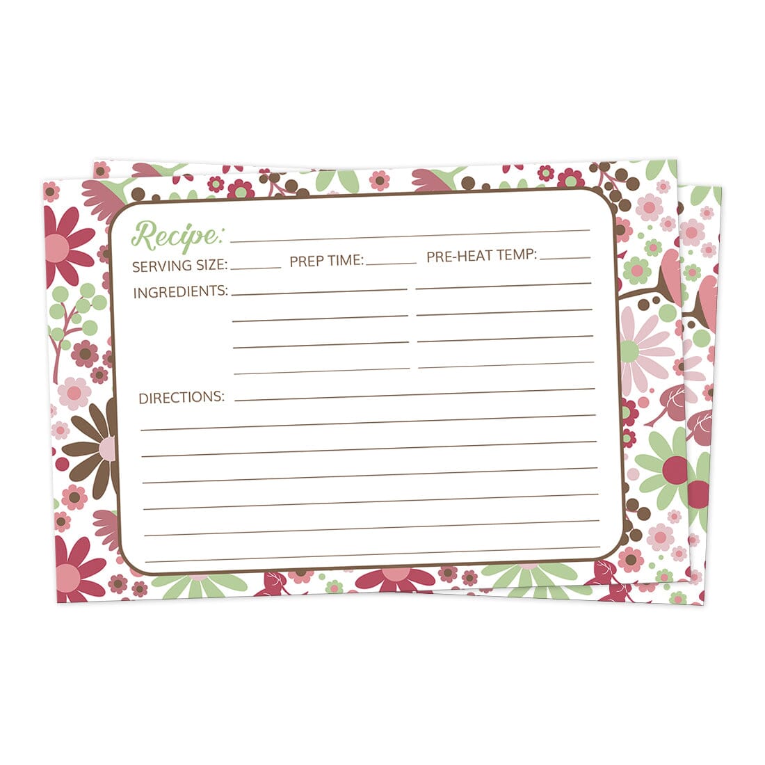 Front side of the Berry Green Summer Flowers Recipe Cards