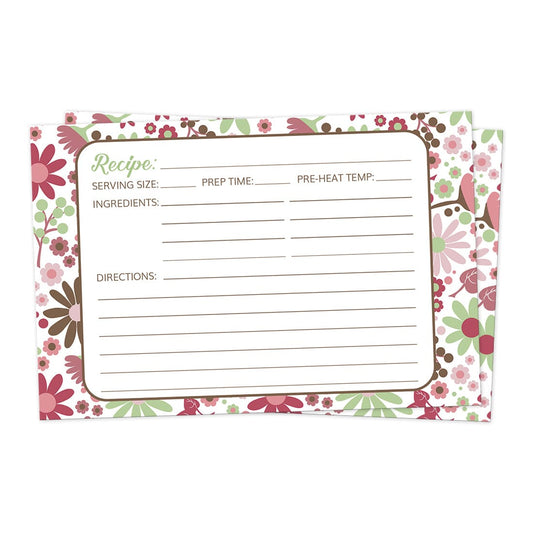 Front side of the Berry Green Summer Flowers Recipe Cards