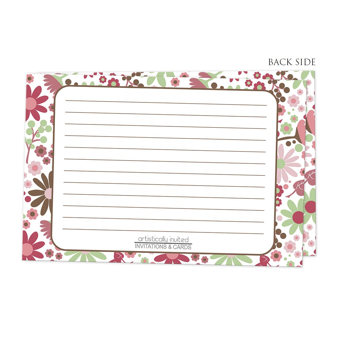 Back side of the Berry Green Summer Flowers Recipe Cards