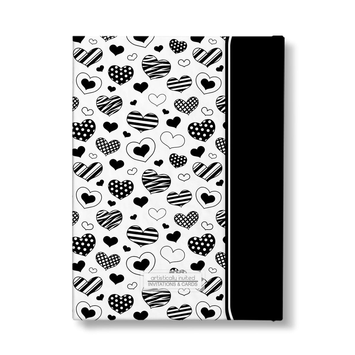 Personalized Black Heart Doodles Journal at Artistically Invited. Back side of the book.