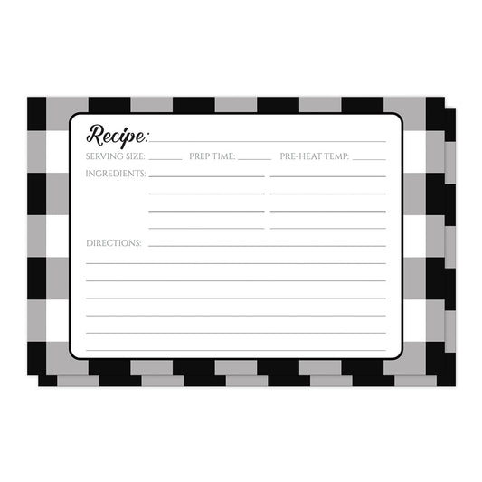 Front side of the Black and White Buffalo Plaid Recipe Cards