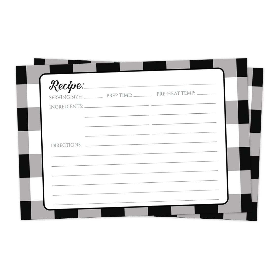 Front side of the Black and White Buffalo Plaid Recipe Cards