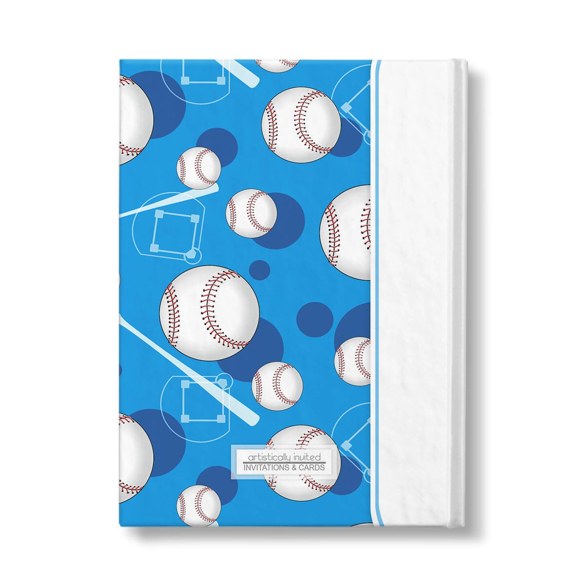 Personalized Blue Baseball Journal at Artistically Invited. Back side of the book.