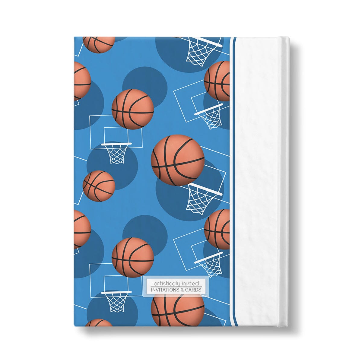 Personalized Blue Basketball Journal at Artistically Invited. Back side of the book.