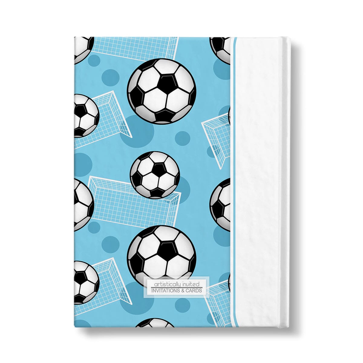 Personalized Blue Soccer Journal at Artistically Invited. Back side of the book.