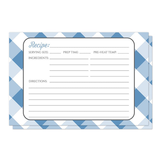 Front side of the Blue Gingham Recipe Cards