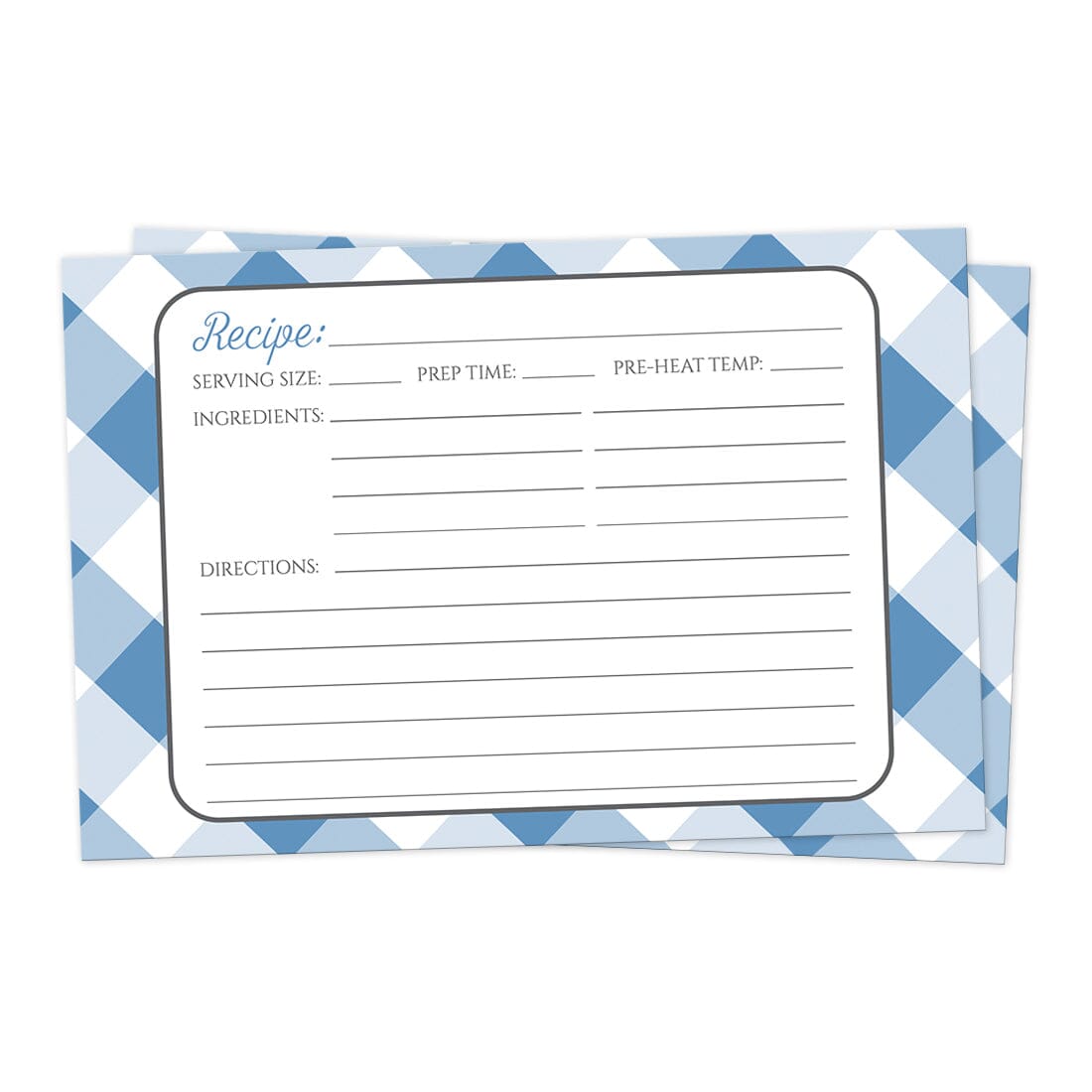 Front side of the Blue Gingham Recipe Cards