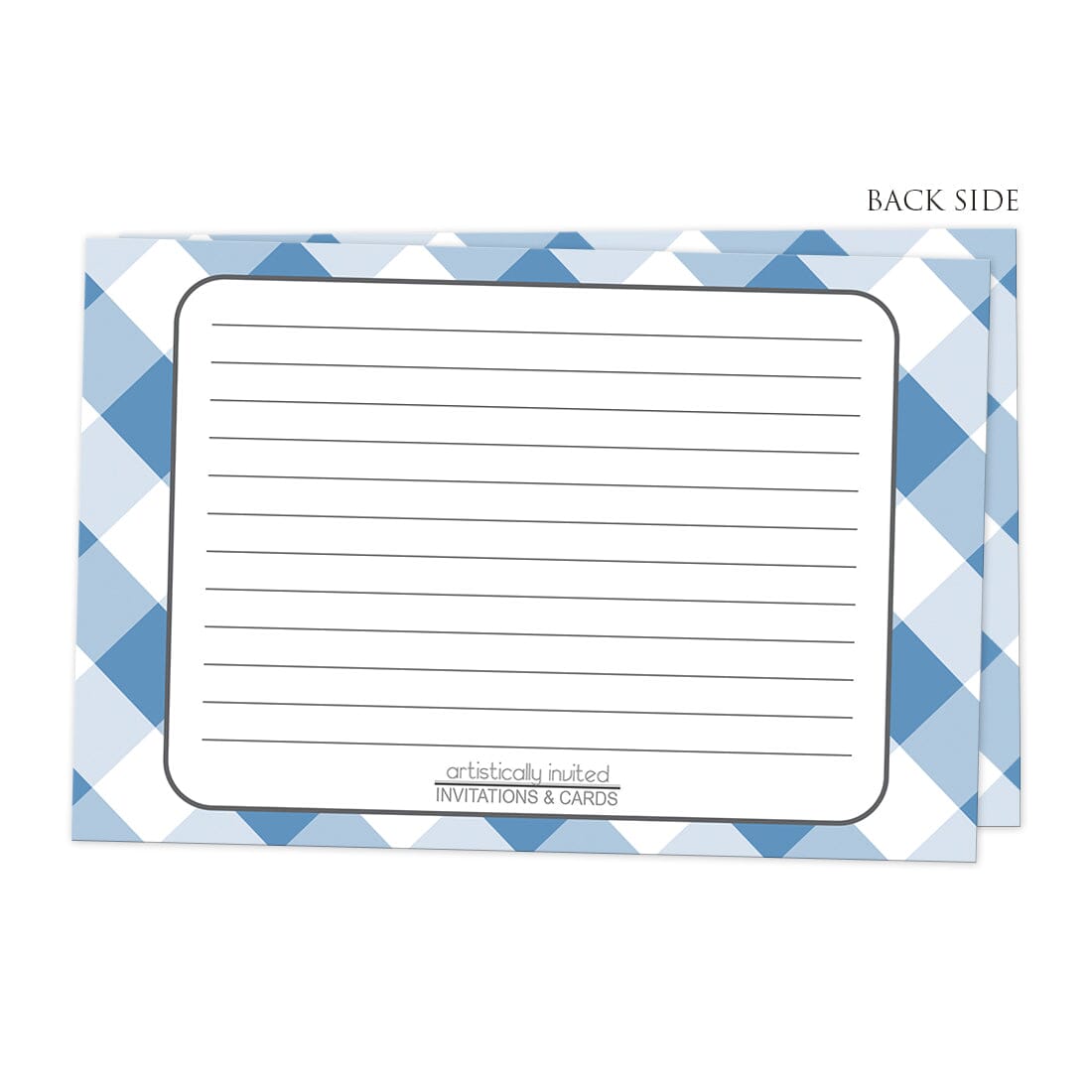 Back side of the Blue Gingham Recipe Cards