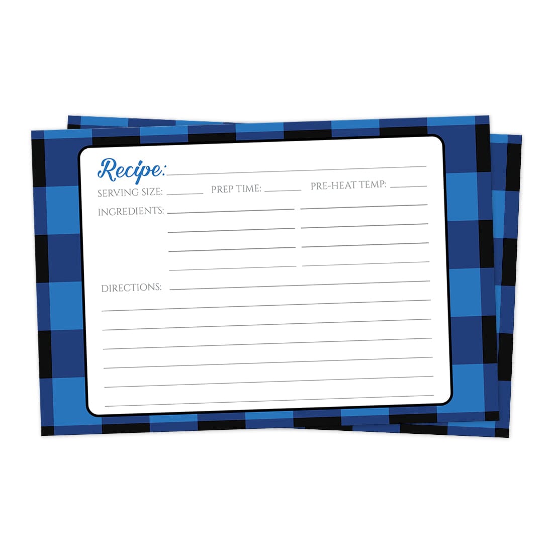 Front side of the Blue and Black Buffalo Plaid Recipe Cards