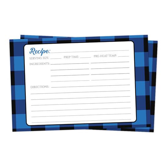 Front side of the Blue and Black Buffalo Plaid Recipe Cards