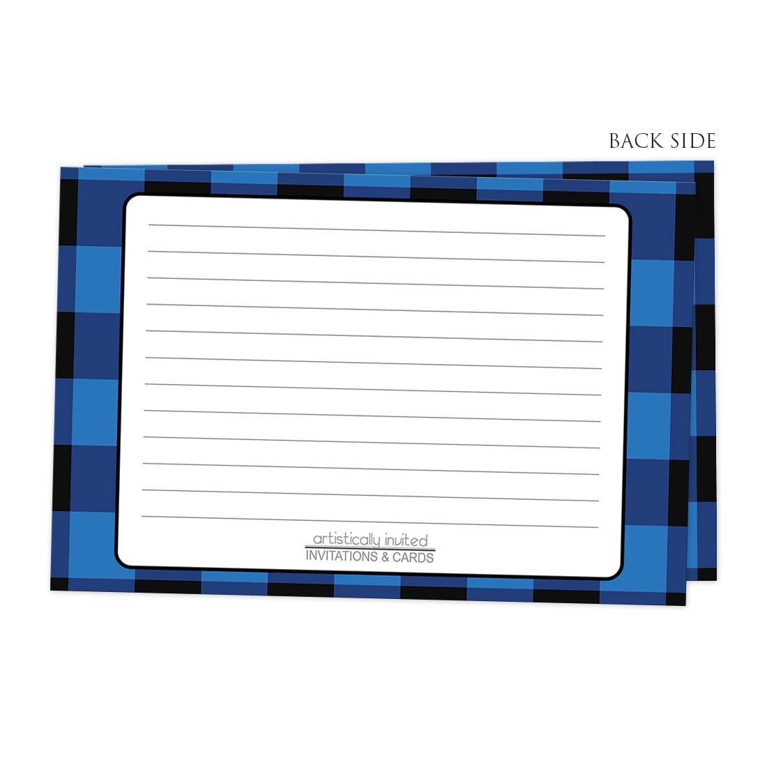 Back side of the Blue and Black Buffalo Plaid Recipe Cards