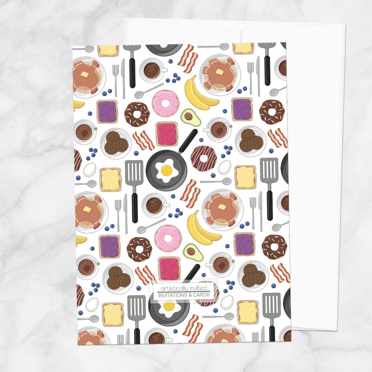 Backside of the breakfast themed bridal shower invitation for printed orders