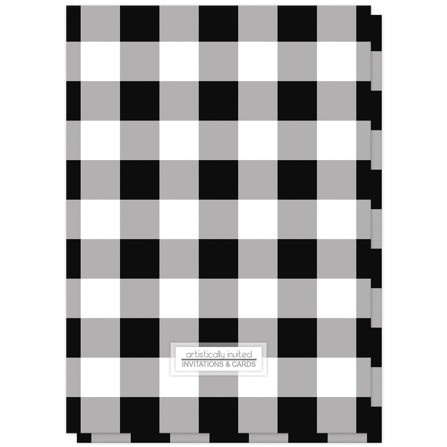 Black and White Buffalo Plaid Bridal Shower Invitations (back side) at Artistically Invited.