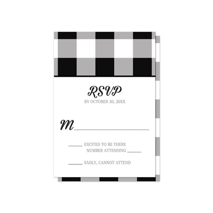 Black and White Buffalo Plaid RSVP Cards at Artistically Invited.